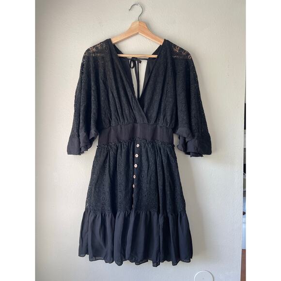 Black Crochet Ruffle Boho Dress – Windsor - Picture 1 of 5